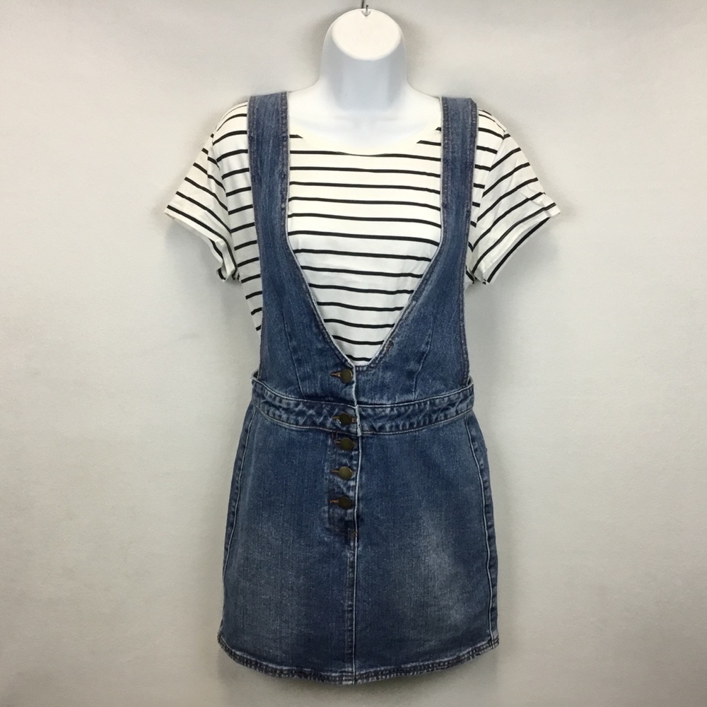 Billabong Warmin Up Indigo Overall Mini Dress Size M Retro Bohemian Costal